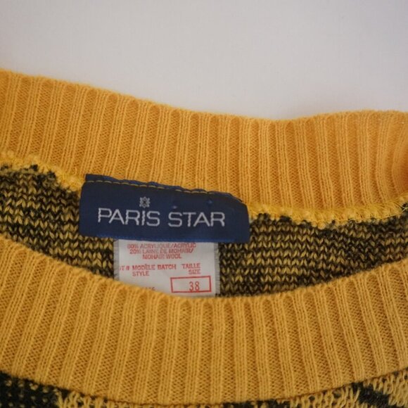 Vintage Paris Star Yellow Black Paisley Knit 20% Mohair Wool Sweater 38 - Picture 12 of 12